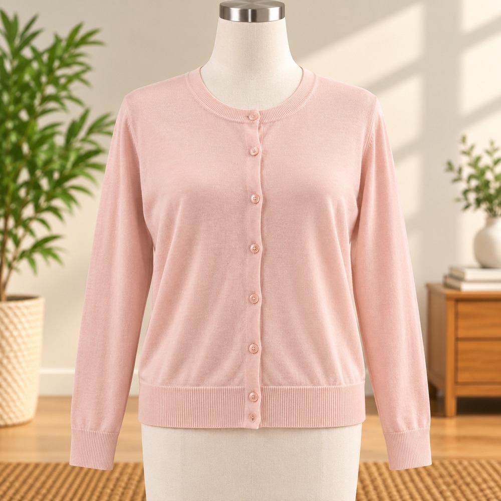 Faded Glory Cardigan Sweater Womens XL 16-18 Pink Button Front Cotton Blend Long